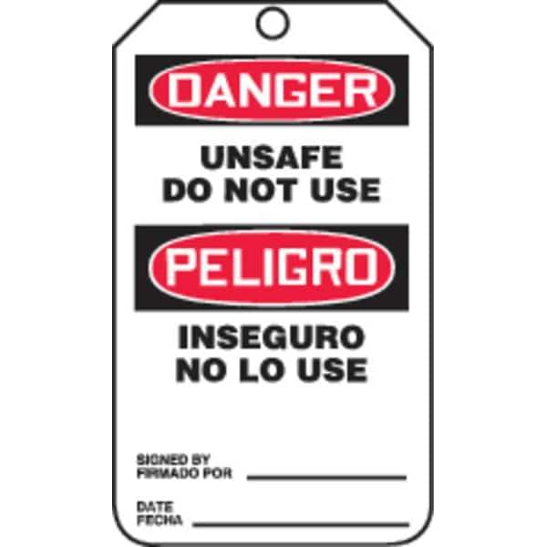 Accuform Danger Bilingual Tag, Lockout Tagout, Plastic, 5 7/8 in H x 3 3/8 in W, Rectangle, 5 PK - TSP164PTM