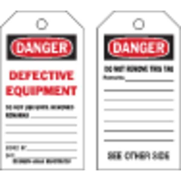 Brady Danger Tag, Lockout Tagout, Polyester, 5 3/4 in H x 3 in W, Black, Red, White, Rectangle, 10 PK - 86550