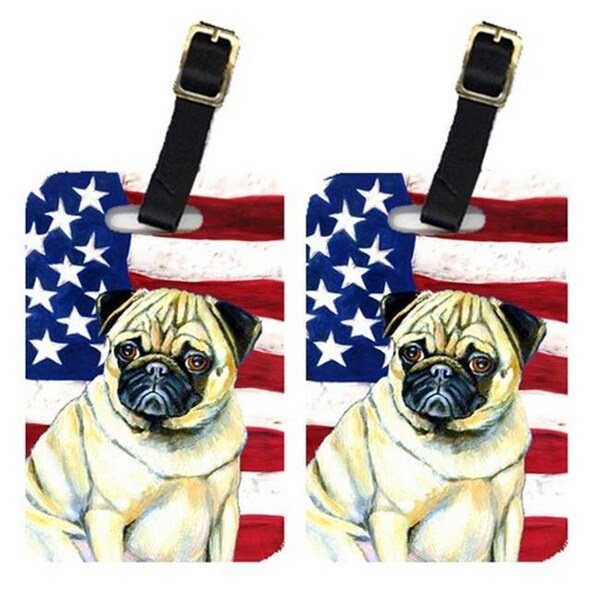 Carolines Treasures Carolines Treasures LH9002BT Pair Of USA American Flag With Pug Luggage Tags - LH9002BT