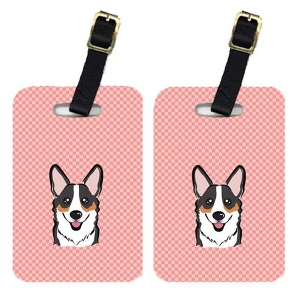 Carolines Treasures Carolines Treasures BB1255BT Pair Of Checkerboard Pink Corgi Luggage Tags - BB1255BT
