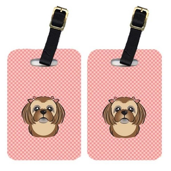 Carolines Treasures Carolines Treasures BB1249BT Pair Of Checkerboard Pink Chocolate Brown Shih Tzu Luggage Tags - BB1249BT