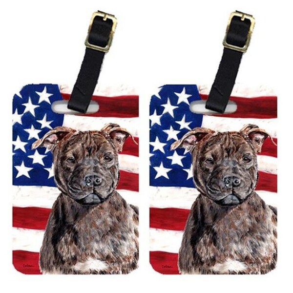 Carolines Treasures Carolines Treasures SC9633BT Pair Of Staffordshire Bull Terrier Staffie With American Flag Usa Luggage Tags - SC9633BT