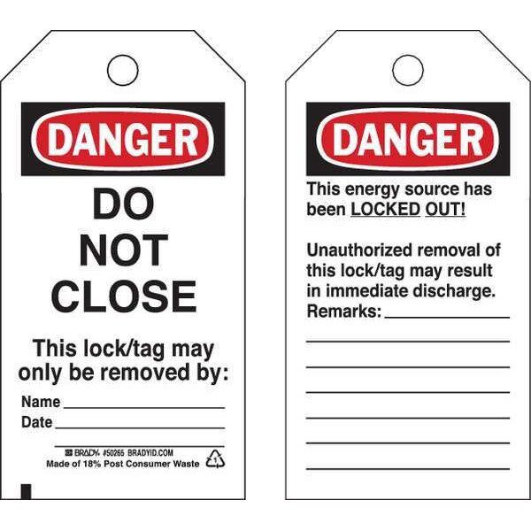 Brady Danger Tag, Polyester, 5 1/2 in H x 3 in W, Rectangle, 25 PK - 50265