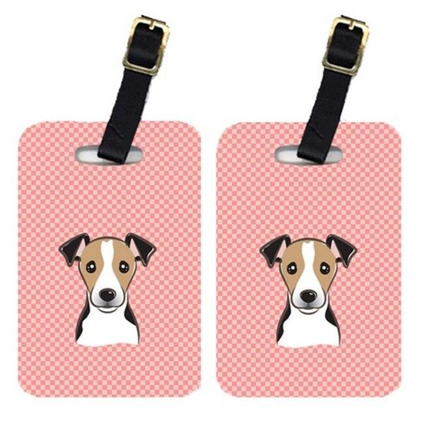 Carolines Treasures Carolines Treasures BB1261BT Pair Of Checkerboard Pink Jack Russell Terrier Luggage Tags - BB1261BT