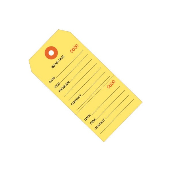 Box Packaging Consecutively Repair Tag #5 4-3/4L x 2-3/8W Yellow 1000/Pack - G26200