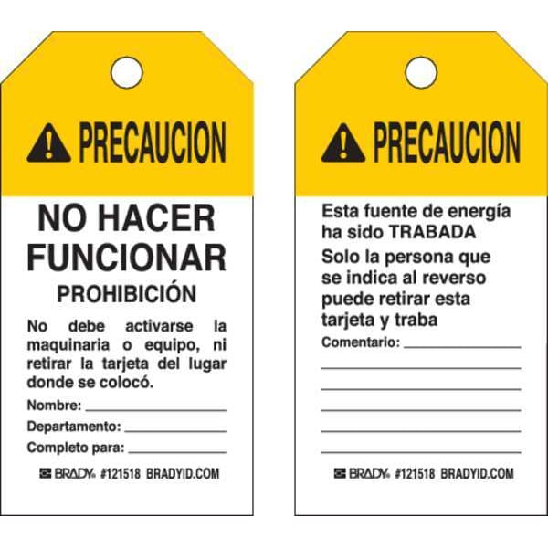 Brady Caution Tag, Cardstock, 5 3/4 in H x 3 in W, Rectangle, 25 PK - 121520