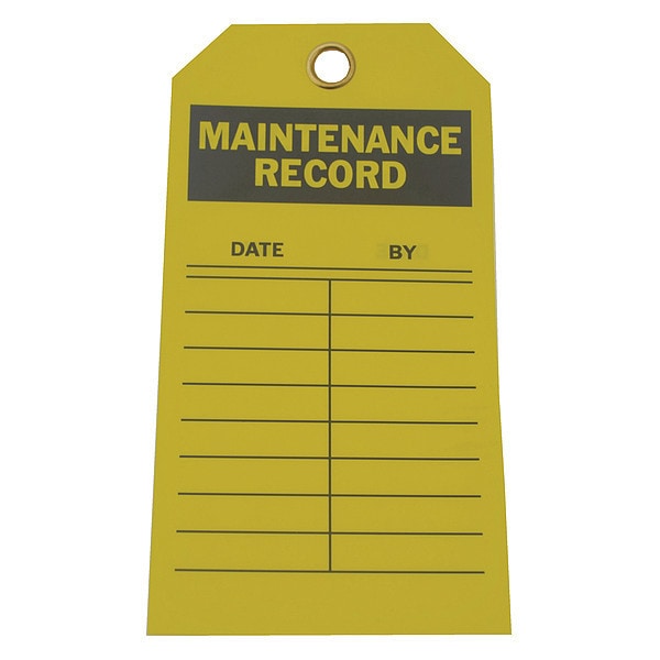 Zoro Select Tag, Maintenance, Polyester, 5 3/4 in H x 3 in W, Yellow, Rectangle, 10 PK - 8CW45
