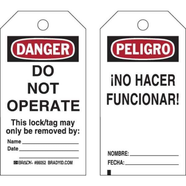 Brady Danger Tag, Polyester, 5 3/4 in H x 3 in W, Black/Red on White, Rectangle, 25 PK - 66052