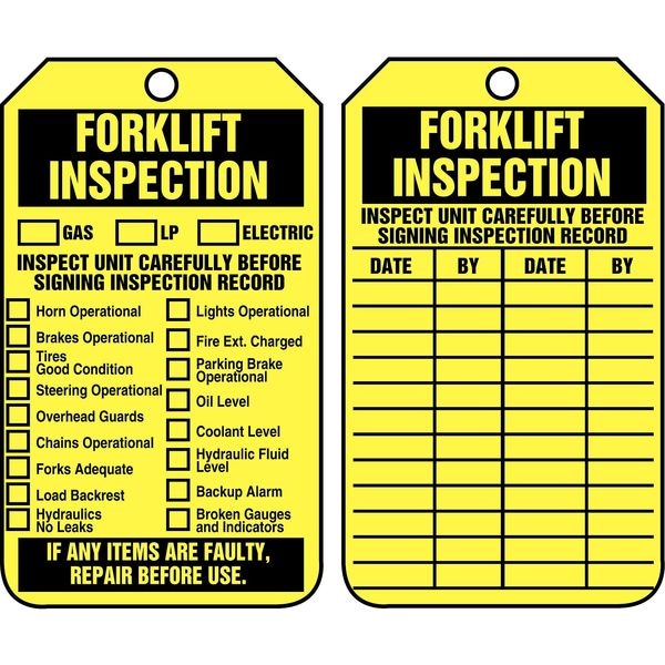 Accuform Tag, Forklift, Plastic, 5 3/4 in H x 3 1/4 in W, Rectangle, 25 PK - TRS305PTP