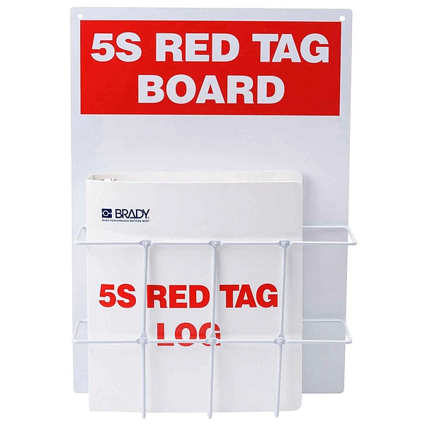 Brady Red Tag Binder Station, 5S Red Tag, Polycarbonate Backboard with Wire Rack, 14 in H x 20 in W - 122053
