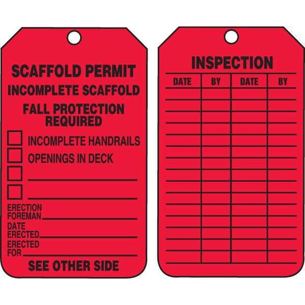 Accuform Tag, Scaffold, Cardstock, 5 3/4 in H x 3 1/4 in W, Rectangle, 25 PK - TRS320CTP