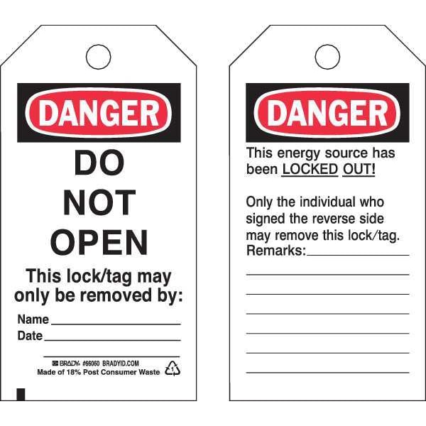 Brady Danger Tag, Polyester, 5 1/2 in H x 3 in W, Black/Red on White, 25 PK - 65534