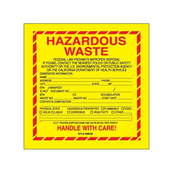 Bsc Preferred 6 x 6'' - ''Hazardous Waste - California'' Labels, 500PK - BUY00038896