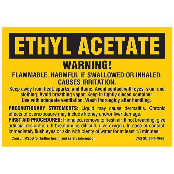Brady Label, ETHYL ACETATE, Polyester, 5 in W, 3 1/2 in H - 7260QLS
