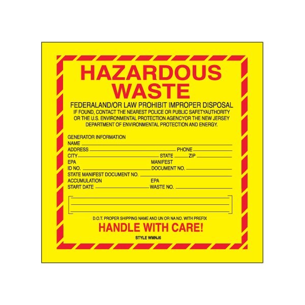 Bsc Preferred 6 x 6'' - ''Hazardous Waste - New Jersey'' Labels, 500PK - BUY00038897