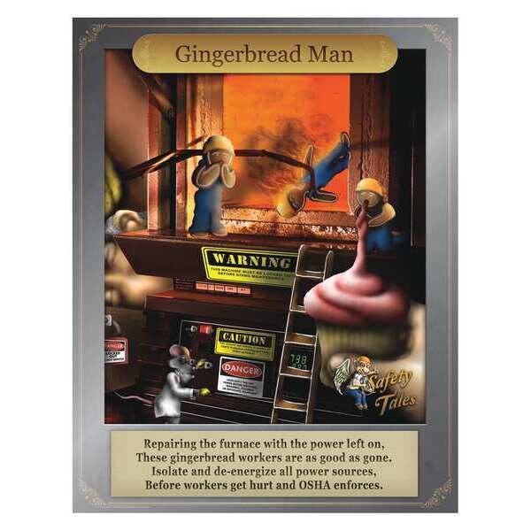 Mancomm Safety Poster, Gingerbread Man - Power Down Machines, Paper, 27 in W, 21 in H - 31P-209-01