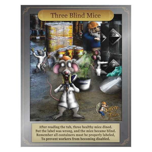 Mancomm Safety Poster, Three Blind Mice - Proper Labels, Paper, 27 in W, 21 in H - 31P-204-01