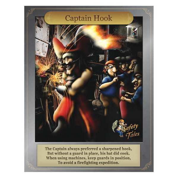 Mancomm Safety Poster, Captain Hook - Proper Guard Use, Paper, 27 in W, 21 in H - 31P-210-01