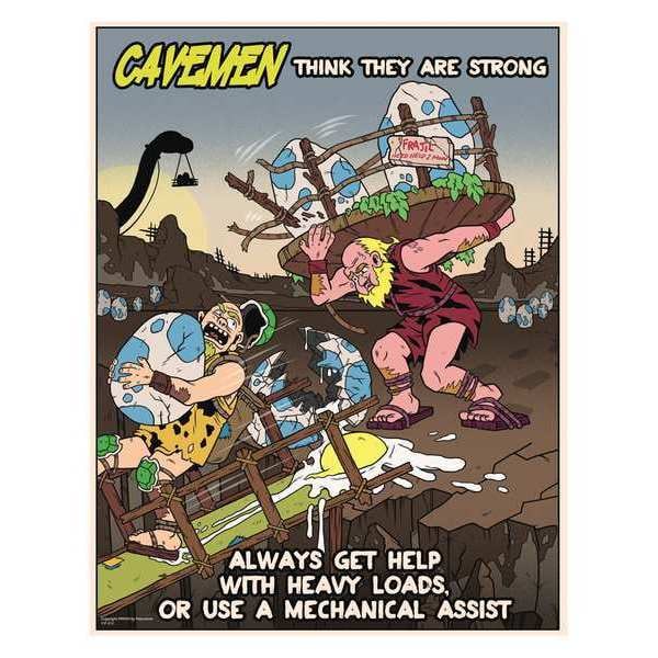 Mancomm Safety Poster, Caveman Help, Paper, 16 in W, 12 in H - 31P-612-01