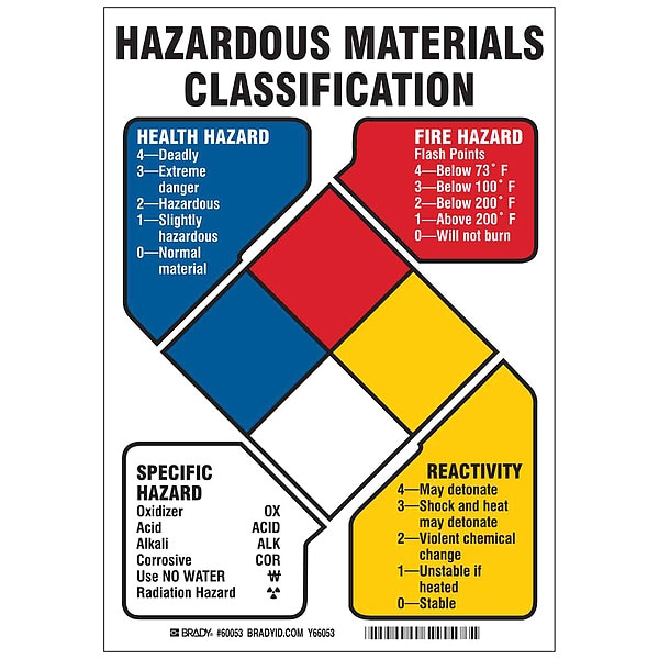 Brady Chemical Label, No Header, Polyester, 10 in W, 7 in H - 60053