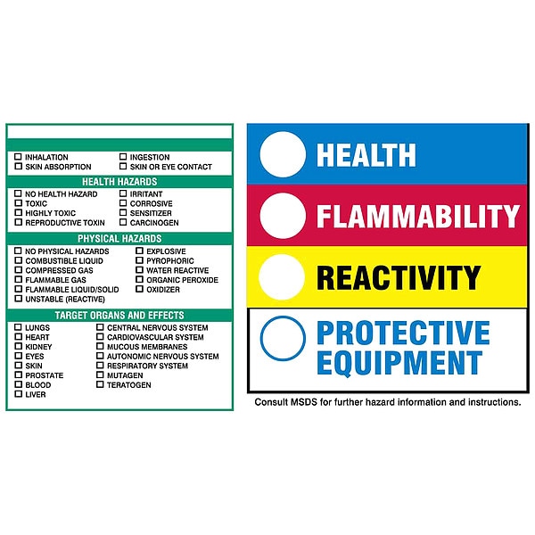 Brady Label, Health, Flammability, Reactivity, Protective Equipment, Paper, 6 in W, 6 in H - 60336