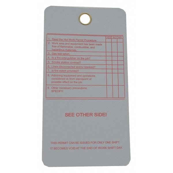 Zoro Select Tag, Hot Work Permit Approval, Cardstock, 3 in W, 5 3/4 in H - 8PGY9
