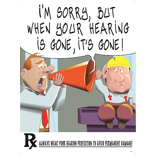 Mancomm Safety Poster, Hearing Protection, Paper, 16 in W, 12 in H - 31P-020-02