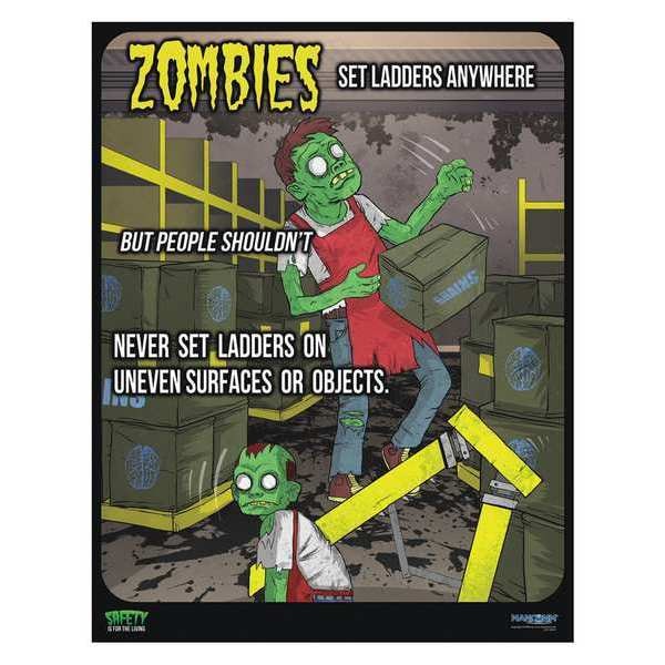 Mancomm Safety Poster, Zombie Ladder Safety, Paper, 16 in W, 12 in H - 31P-108-02