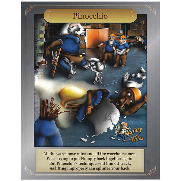 Mancomm Safety Poster, Pinocchio - Proper Lifting, Paper, 16 in W, 12 in H - 31P-212-02