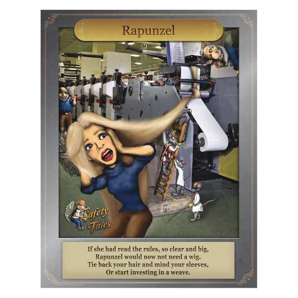 Mancomm Safety Poster, Rapunzel - Tie Back Hair and Sleeves, Paper, 16 in W, 12 in H - 31P-206-02