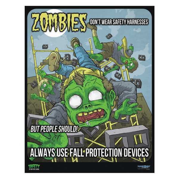 Mancomm Safety Poster, Zombie Scaffold Safety, Paper, 16 in W, 12 in H - 31P-110-02