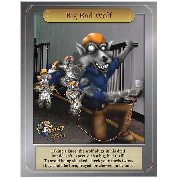 Mancomm Safety Poster, Big Bad Wolf - Shock Protection, Paper, 16 in W, 12 in H - 31P-207-02