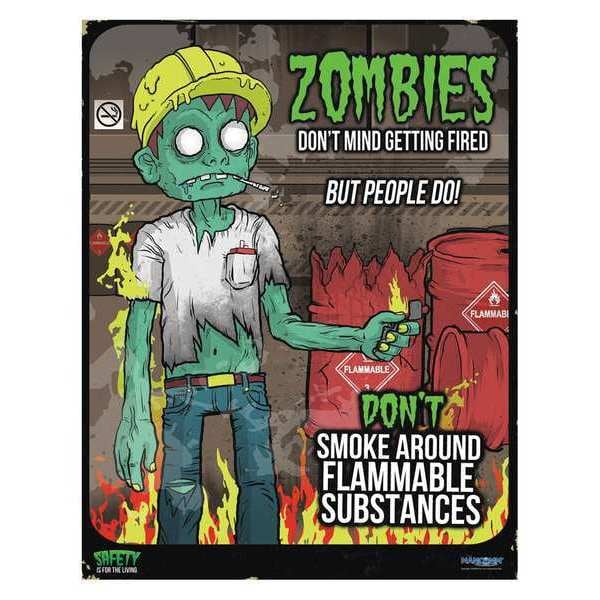 Mancomm Safety Poster, Zombies Get Fired, Paper, 16 in W, 12 in H - 31P-105-02