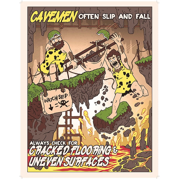 Mancomm Safety Poster, Caveman Lockout/Tagout, Paper, 27 in W, 21 in H - 31P-618-02