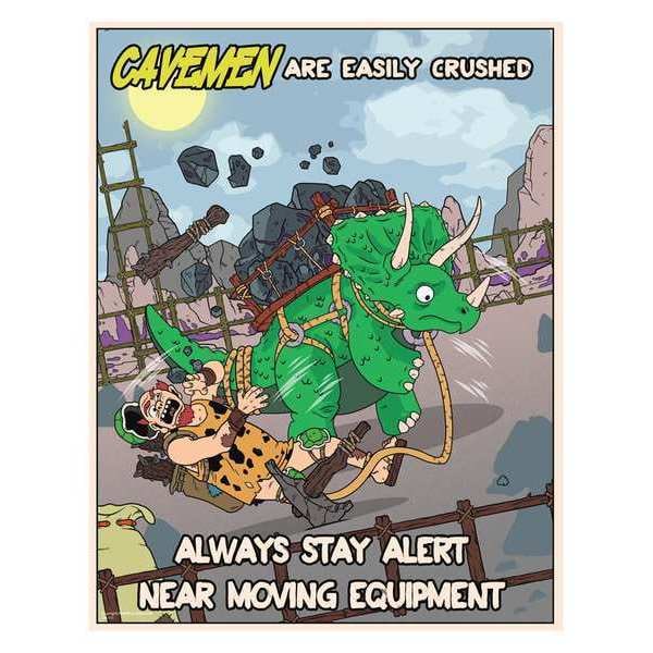 Mancomm Safety Poster, Caveman Proper Moving, Paper, 16 in W, 12 in H - 31P-613-01