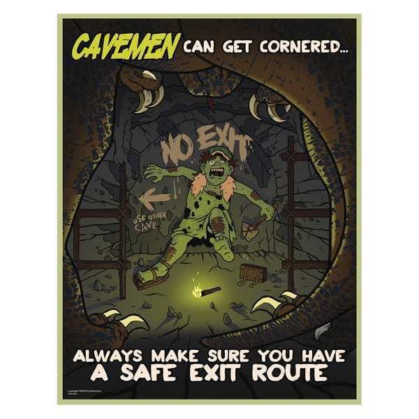 Mancomm Safety Poster, Caveman Help, Paper, 27 in W, 21 in H - 31P-611-02