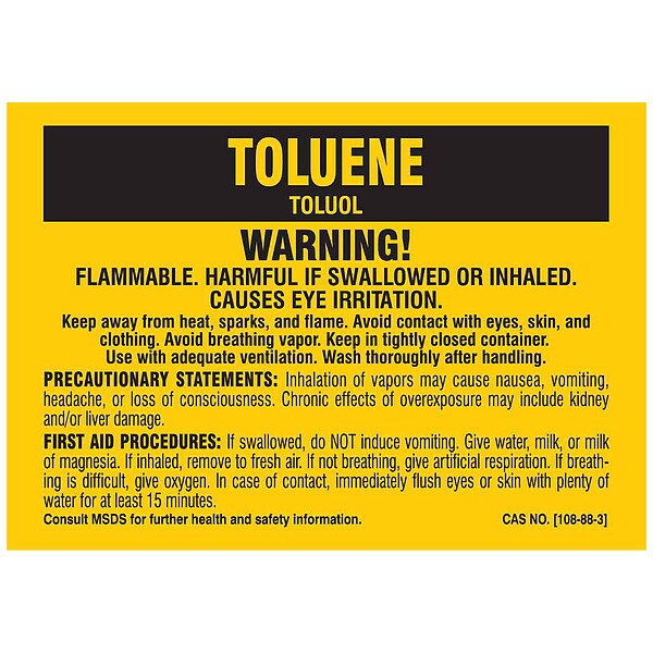 Brady Label, TOLUENE, Polyester, 5 in W, 3 1/2 in H - 7318QLS