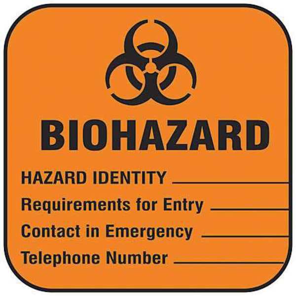 Brady Biohazard Label, Biohazard, Paper, 4 in W, 2 in H - 22350LS