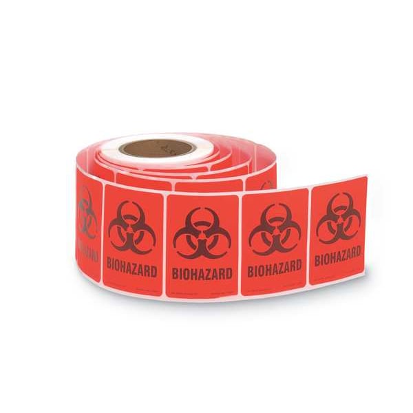 Brady Warning Label, Biohazard, Paper, 2 7/8 in W, 4 in H - 1127LS