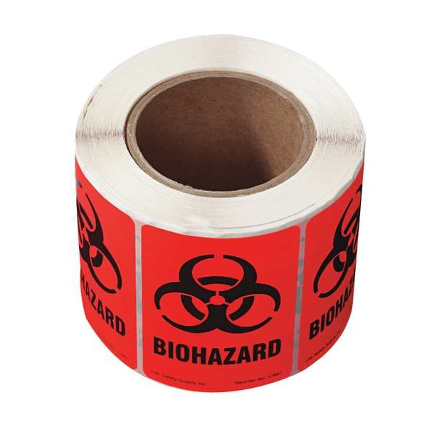 Brady Warning Label, Biohazard, Paper, 2 7/8 in W, 4 in H - 1127LS