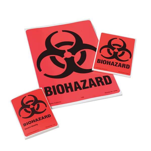 Brady Warning Label, Biohazard, Paper, 2 7/8 in W, 4 in H - 1127LS