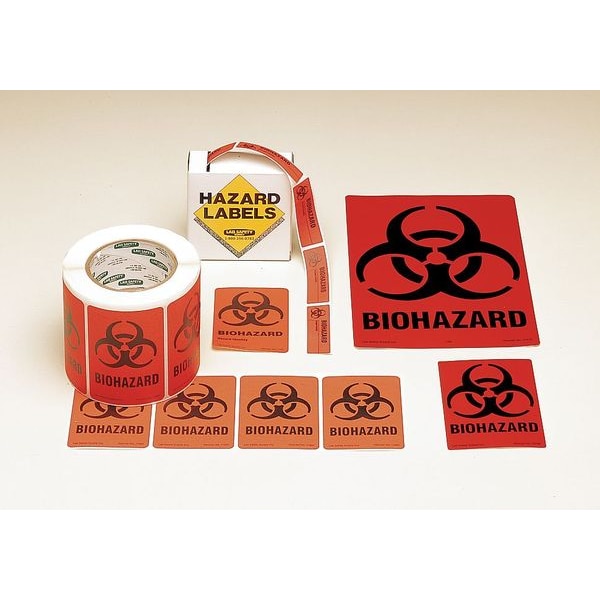 Brady Warning Label, Biohazard, Paper, 2 7/8 in W, 4 in H - 1127LS