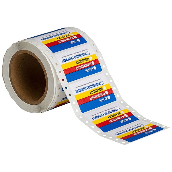 Brady Label, Health, Flammability, Reactivity, Protective Equipment, Paper, 3 in W, 1 7/8 in H - 60321