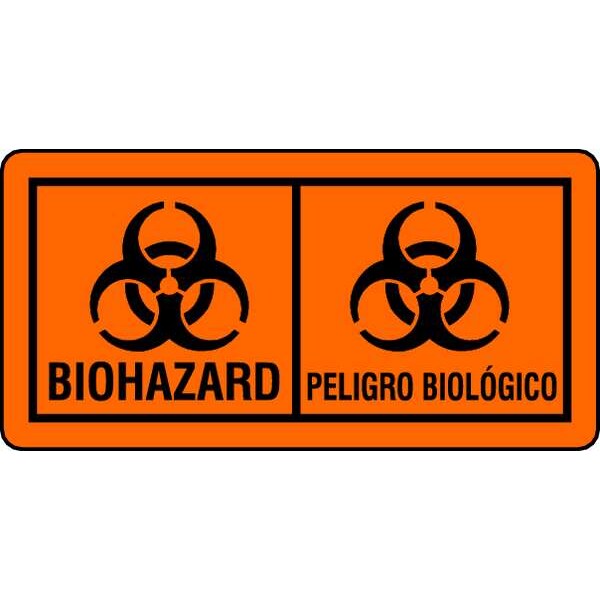 Brady Bilingual Biohazard Label, Biohazard, Paper, 4 in W, 2 in H - 22348LS