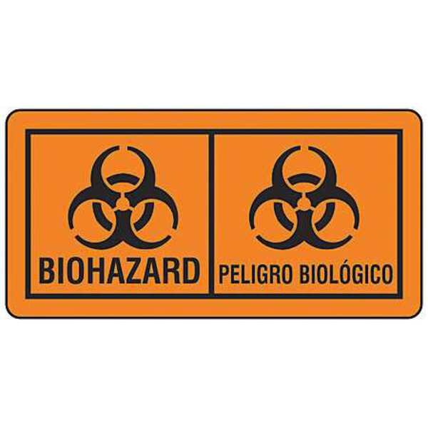 Brady Bilingual Biohazard Label, Biohazard, Paper, 4 in W, 2 in H - 22348LS