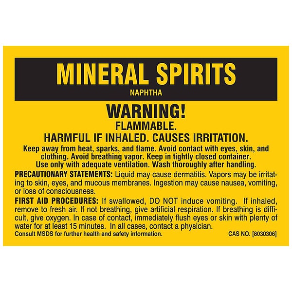 Brady Label, MINERAL SPIRITS, Polyester, 5 in W, 3 1/2 in H - 7287QLS