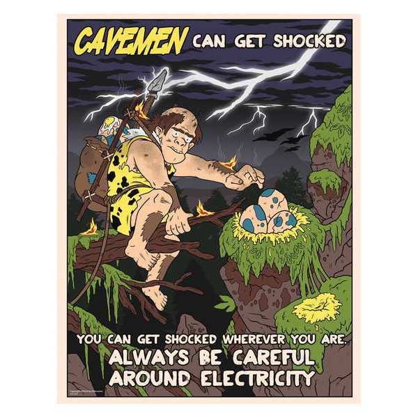 Mancomm Safety Poster, Caveman Signs, Paper, 27 in W, 21 in H - 31P-615-02