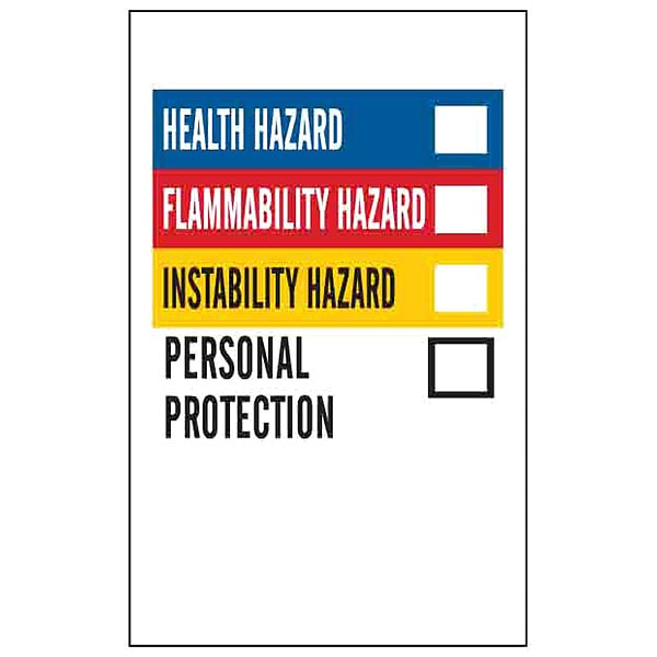 Brady Label, Health Hazard, Flammability Hazard, Instability Hazard, Personal Protection, Vinyl, 2 in H - 99179