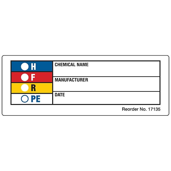 Brady Label, HMIG, Polystyrene, 3 1/8 in W, 1 1/8 in H - 17135LS