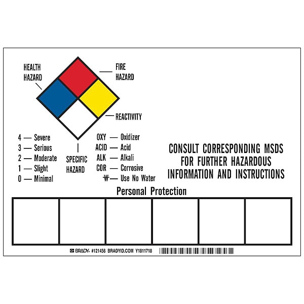 Brady Label, NFPA Right to Know Hazardous Chemical, Vinyl, 10 in W, 7 in H - 121456